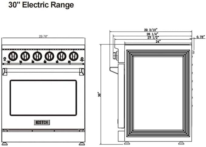 KOSTCH 30 inch Professional Electric Range with 5 Heating Elements Cooktop, 4.55 Cu. Ft. Convection Oven Capacity, Smooth Glass Top, in Stainless Steel, KOS-30RE06H (Black)