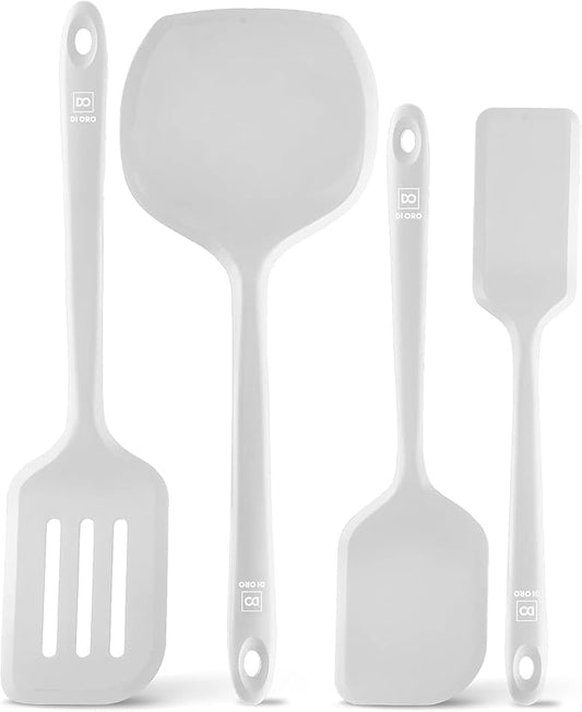 New DI ORO Seamless Series Moda 4-Piece Silicone Turner Spatula Set - 600째F Heat-Resistant Flexible Kitchen Spatulas for Nonstick Cookware - Flippers for Eggs & Pancakes - Utensils for Cooking (Stone)