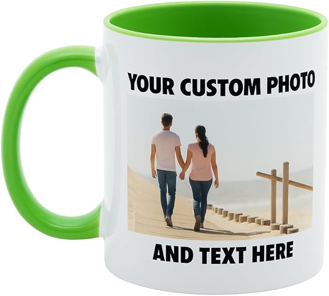 Personalized Coffee Mug | Custom Photo, Text, or Logo Cup (11oz, Lime Green Rim, Inner, and Handle) |Dishwasher & Microwave Safe |Unique Gift for Men & Women ?밫aza Personalizada