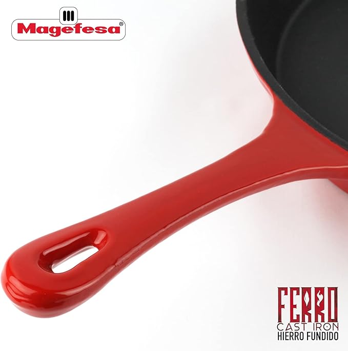 Magefesa FERRO 12.2" Enameled Cast Iron Red Skillet, Superior Heat Retention & Distribution, Compatible with All Cooktops, Induction & Oven Safe, Energy-Efficient, Durable, Easy to Clean