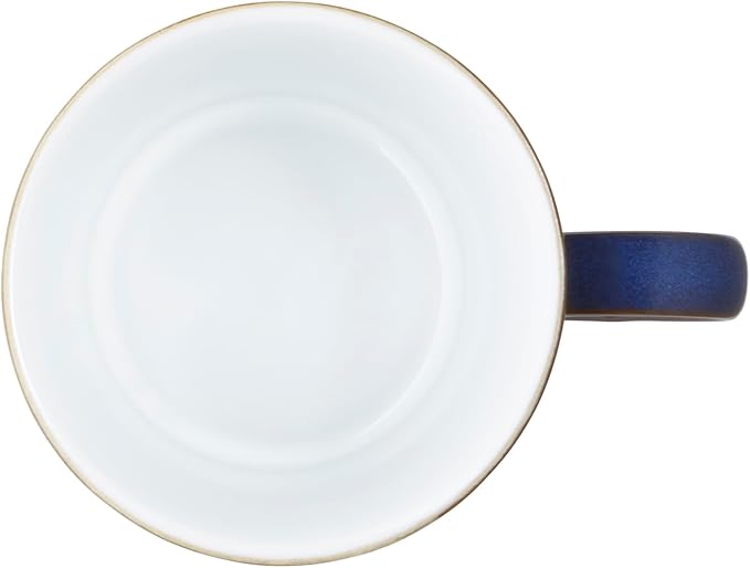 Denby - Imperial Blue Large Coffee Mug Set of 4 - Cascade Patterned 13.5 Ounce Stoneware Tea Mug Set For Office & Home - Dishwasher Safe, Microwave Safe - Ceramic Tea Cups With Blue Pattern Glaze