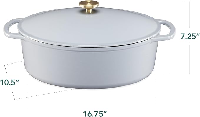 Best Choice Products Oval 7.5 Quart Enamel Cast-Iron Dutch Oven, Heavy-Duty Pre-Seasoned for Baking, Cooking w/Side Handles ??French Gray