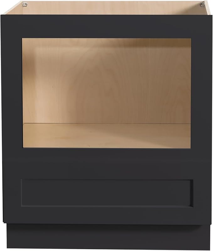 Solid Wood RTA 30" Microwave Base Cabinet,Kitchen Oven Cabinet - with 1 Full Overlay Drawer (Frame Dimension: 24''W*16''H) (Charcoal Black, 30" Width x 24" Depth x 34 1/2" Height)