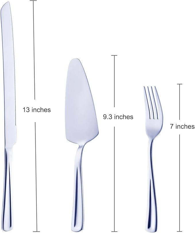GoGeiLi 6-Piece Cake Serving Set, 13-inch Wedding Cake Knife and Server with 4 Dessert Forks, Premium 18/0 Stainless Steel, Elegant Mirror Finish, Dishwasher Safe