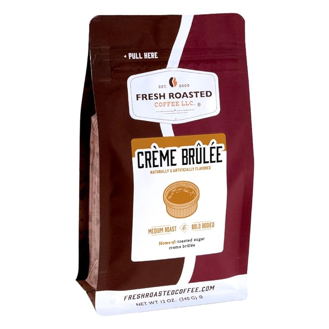 Fresh Roasted Coffee, Cr챔me Br청l챕e Flavored Coffee, 12 oz, Medium Roast, Kosher, Ground