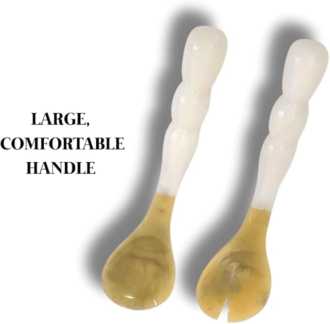 Resin Salad Server for kitchen ??2-Piece with White Handle ??Elegant Serveware for Dining & Entertaining | Resin Salad Tongs for Fall Decor, Salad Hands, Serving Utensil (12" x 2.5")