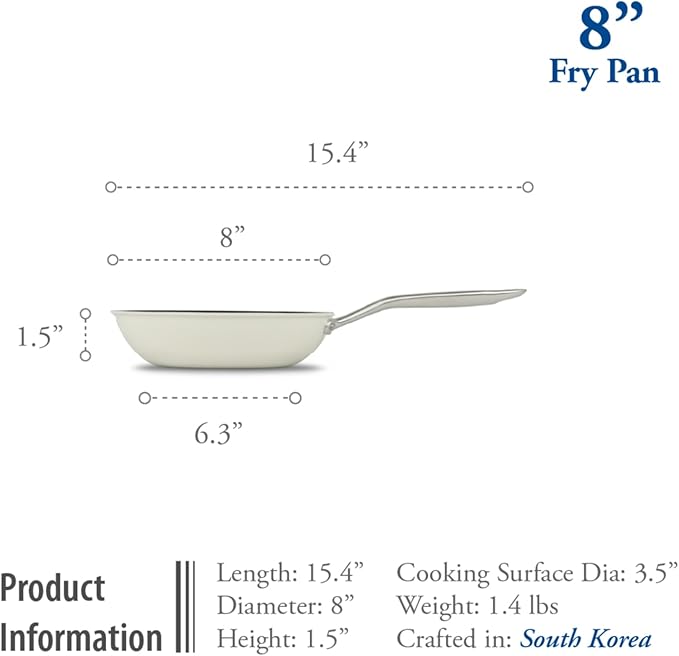 TeChef Collection 8" Ceramic Nonstick Frying Pan Skillet, Nontoxic - Free of PFAS, PFOA, PTFE, Made in Korea (8-in)