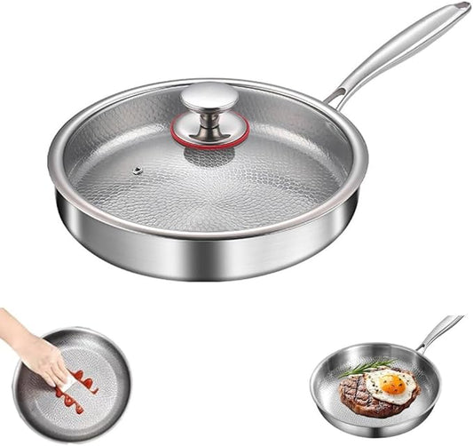 Titanium Hammered Pan Pro with Lid, Multifunctional Ultra-Durable Scratch-Resistant Non Stick, Even Heating for Cooking, Titaniums Nutri Pans Compatible with All Cooktops,11.02in/lid