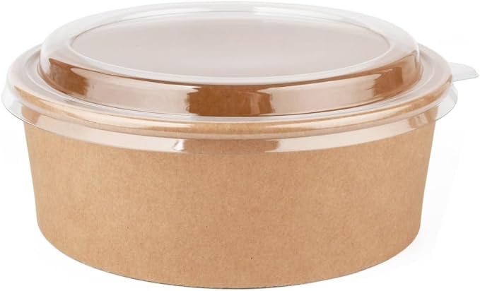 Ruthy's Outlet Kraft Salad Bowls W/Clear Lids ??Disposable Paper Salad Containers, Eco-Friendly | Leak-Resistant | Microwave Safe ??Ideal for Meal Prep, To-Go Orders & Catering (50, 24 oz)
