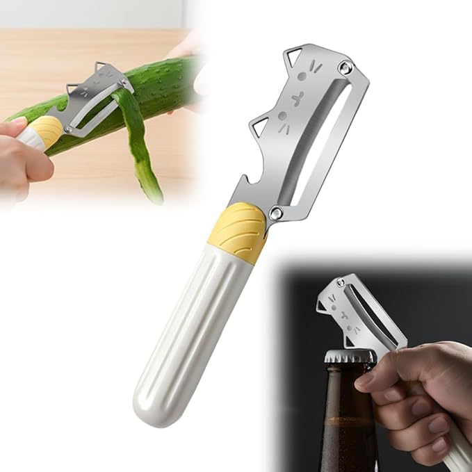 Thickened wooden handle fruit peeler, Stainless Steel Sharp Blades Carrot Potato Peeler with Wooden Handle and Bottle Opener Kitchen Tool for Fruit Veggie Pumpkin Papaya Zucchini (1 Pcs)