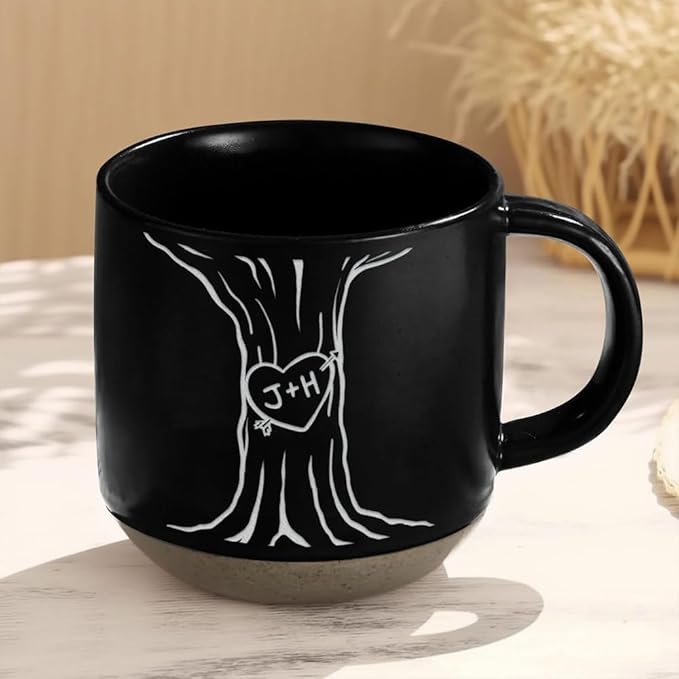 Custom Valentine Engraved Pottery Mug with Couple Name, Personalized Couple Coffee Cups for Boyfriend Girlfriend, Custom Gifts for Him and Her, Girlfriend Boyfriend Romance Gift