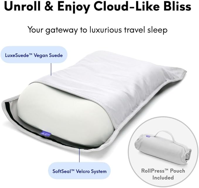 Cushion Lab Travel Deep Sleep Pillow ??Compact Memory Foam Neck Pillow for Sleeping, Portable Pillow for Hotels, Camping, Side & Back Sleepers, On-The-Go ??Calm Grey