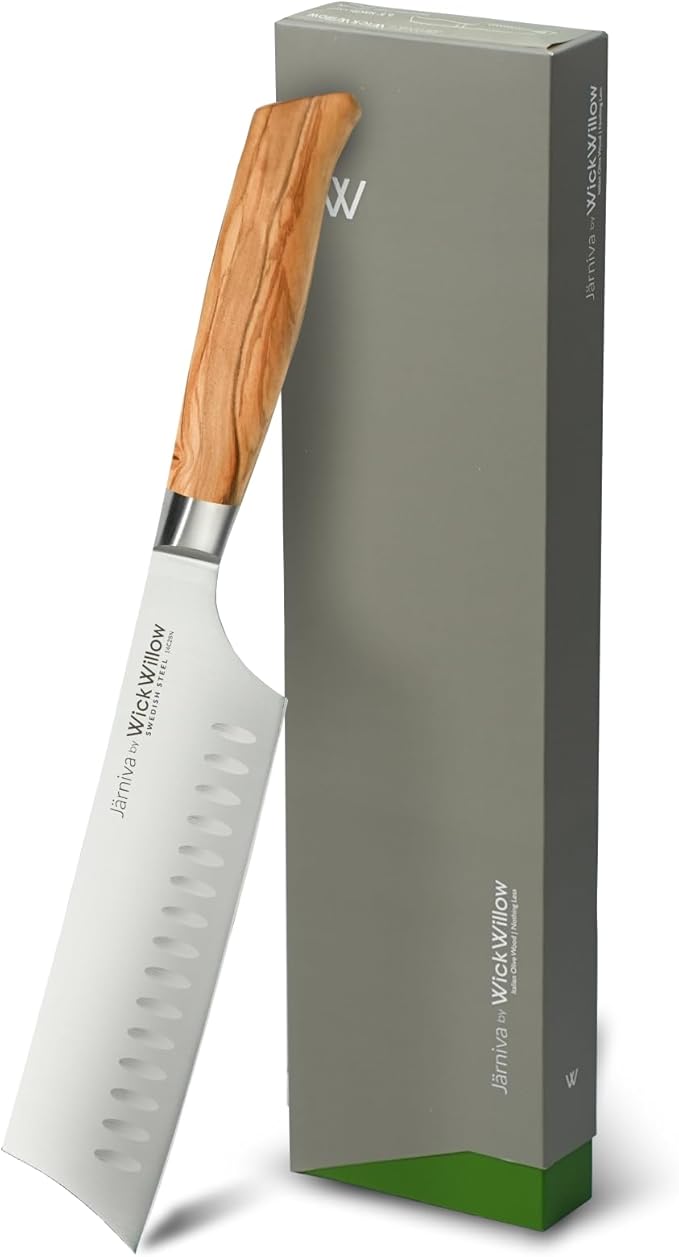6.5 Inch Nakiri Knife ??Swedish Steel Vegetable Blade with Italian Olive Wood Handle ??Sharp Prep Tool for Chopping, Slicing and Daily Kitchen Use