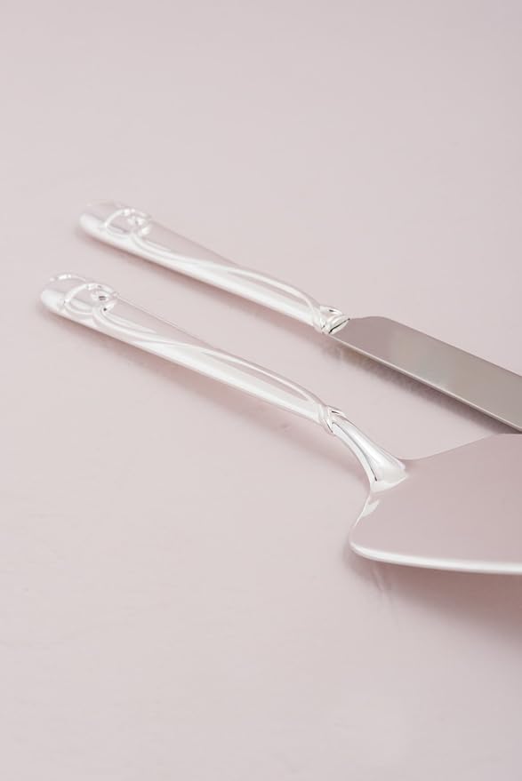 Weddingstar Cake Knife and Serving Set - Silver Plated with Raised Loop Heart