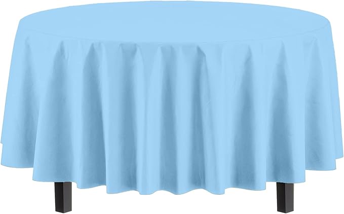 Party Solids 6-Pack Premium Plastic Tablecloth 84in. Round Plastic Table Cover - Light Blue