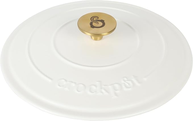 Crock-Pot Artisan 7-Quart Round Dutch Oven ??Matte Linen White with Gold Knob, Enameled Cast Iron Cookware