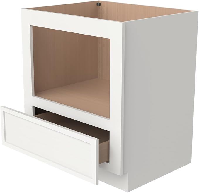 Solid Wood RTA 30" Microwave Base Cabinet,Kitchen Oven Cabinet - with 1 Full Overlay Drawer (Frame Dimension: 24''W*16''H) (Origami White -NT, 30" Width x 24" Depth x 34 1/2" Height)