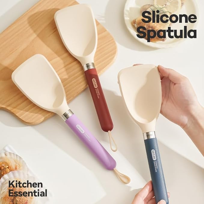 Silicone Small Spatula for Cooking Flexible Turner with Solid Inner Core and Heat Resistant Nylon Handle Ideal Spatula for Non-Stick Cookware