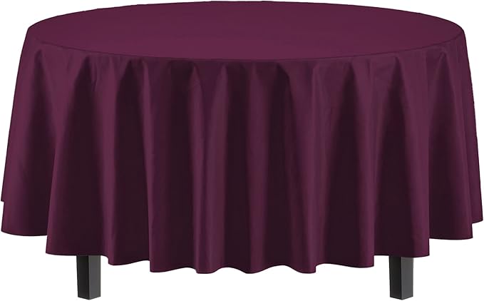 Party Solids 6-Pack Premium Plastic Tablecloth 84in. Round Plastic Table Cover - Plum