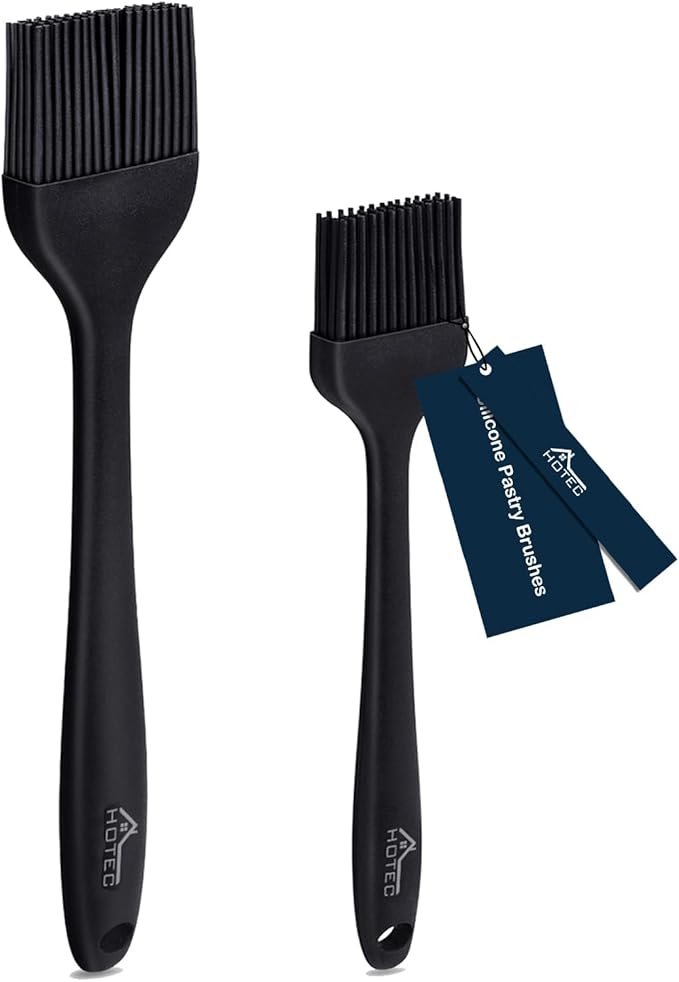 HOTEC 600??Heat Resistasnt Basting Brushes, BPA Free Silicone Pastry Brush, Spread Oil Butter Sauce Marinades for BBQ Grill Barbecue Baking Kitchen Cooking Dishwasher Safe (Black 2)