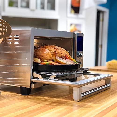 Nuwave Bravo Air Fryer Toaster Smart Oven, 12-in-1 Countertop Convection, 30-QT XL Capacity, 50째-500째F Temperature Controls, Top and Bottom Heater Adjustments 0%-100%, Brushed Stainless Steel Look