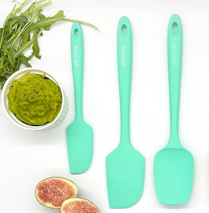Elihome Chef Series 3 Piece Silicone Spatula Set - 600째F Heat Resistant Non Stick Rubber Kitchen Scraper Spatulas for Cooking, Baking, and Mixing ??BPA Free and LFGB Certified Silicone, Green Color