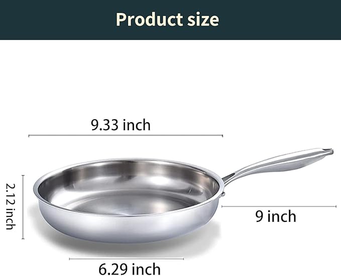 DELARLO Tri-Ply Stainless Steel Frying Pan with Lid, Compatible with All Cooktops Up to 600?? Heavy Duty, 8 inch Fry Pan with Lid, Fast & Even Heat, 8 inch Skillet, 18/10 Stainless Steel Pan