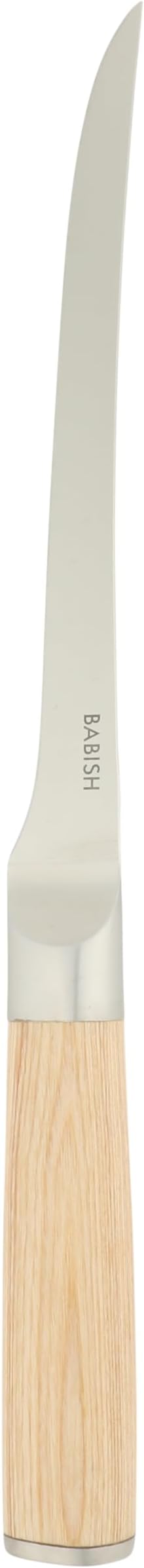 Babish 1.4116 German Stainless Steel Boning & Fillet Knife with Light Pakka Wood Handle ??6-Inch Full-Tang Flexible Kitchen Knife for Meat, Poultry, Fish & Precision Butchering