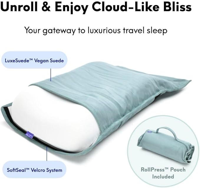 Cushion Lab Travel Deep Sleep Pillow ??Compact Memory Foam Neck Pillow for Sleeping, Portable Pillow for Hotels, Camping, Side & Back Sleepers, On-The-Go ??Wellness Green