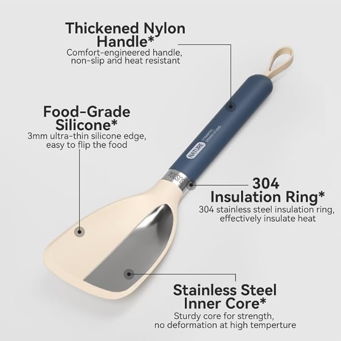 Silicone Small Spatula for Cooking Flexible Turner with Solid Inner Core and Heat Resistant Nylon Handle Ideal Spatula for Non-Stick Cookware