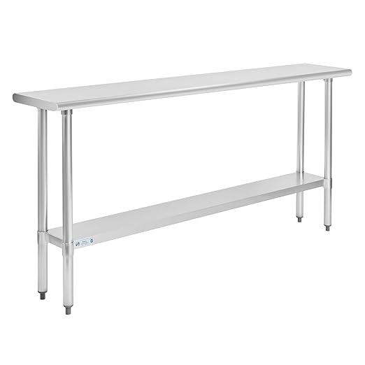 Hally Stainless Steel Table for Prep & Work 14 x 72 Inches, NSF Commercial Heavy Duty Table with Undershelf and Galvanized Legs for Restaurant, Home and Hotel