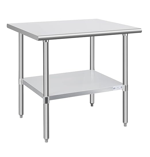 Hally Stainless Steel Table for Prep & Work 30 x 36 Inches, NSF Commercial Heavy Duty Table with Undershelf and Galvanized Legs for Restaurant, Home and Hotel