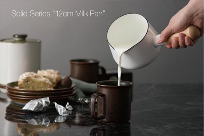 FUJIHORO JAPAN Milk Pan, White, 4.7 inches (12 cm), Solid SD-12M.W, Enamel Kitchenware, PFAS-free, Japanese Design & Craftmanship