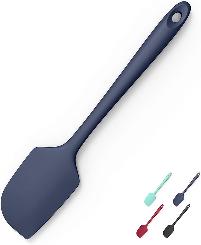 600째F Heat Resistant Silicone Spatula, Doosu High Temp Flexible Kitchen Rubber Bowl Scrapers Food Grade Seamless Baking Supplies Scratch-Proof for Scraping Non-Stick Pans (Navy Blue, 11.4in)