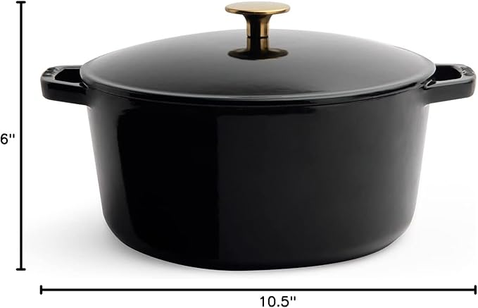 Milo by Kana 5.5-quart Enameled Cast Iron Dutch Oven with Lid | Premium Casserole Cooking Pot | Enamel Coating Inside and Out | Oven Safe and Dishwasher Friendly (Gloss Black with Gold Knob)