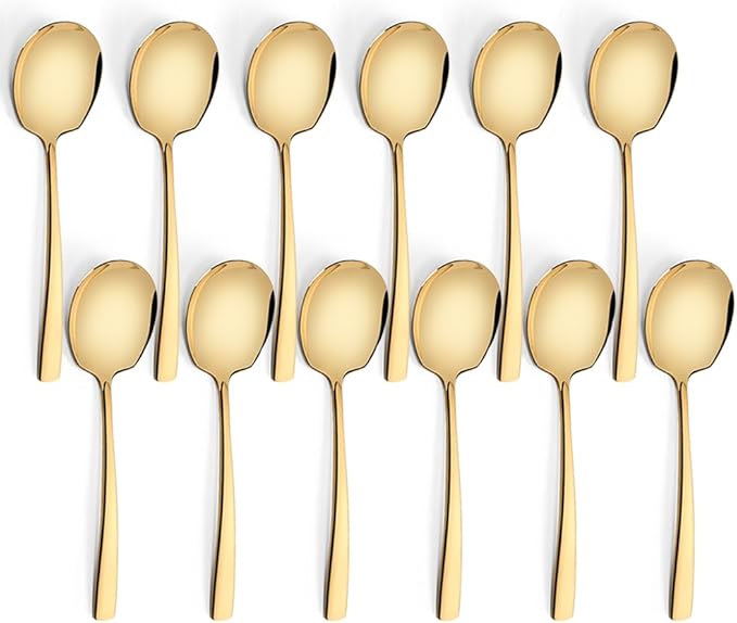 Serving Spoons Set Stainless Steel 9.14 Inch Serving Utensils for Buffet Catering Dishwasher Safe (12-pieces, Gold)