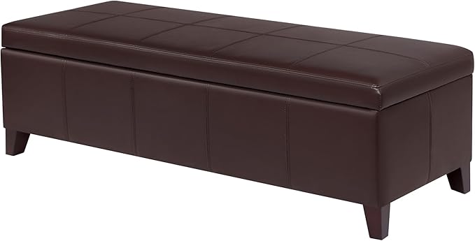 DECO DE VILLE 51 Inch Storage Ottoman Bench, Faux Leather Foot Rest with Hinged Lid, Long Rectangle Bed Bench for Living Room, Bedroom, Entryway, Coffee Brown