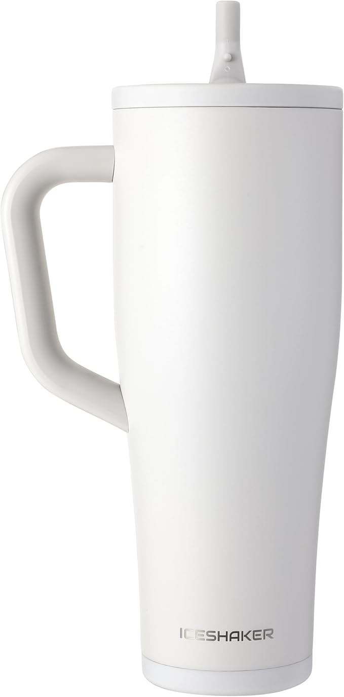 Ice Shaker 40 oz Tumbler with Handle and Straw | 40oz Sandy Beach | Cold for 30+ Hours | 2-in-1 Tumbler Shaker Bottle | Odor-Free 40 ounce Bottle for Water, Protein Shakes, Smoothies, Cocktails