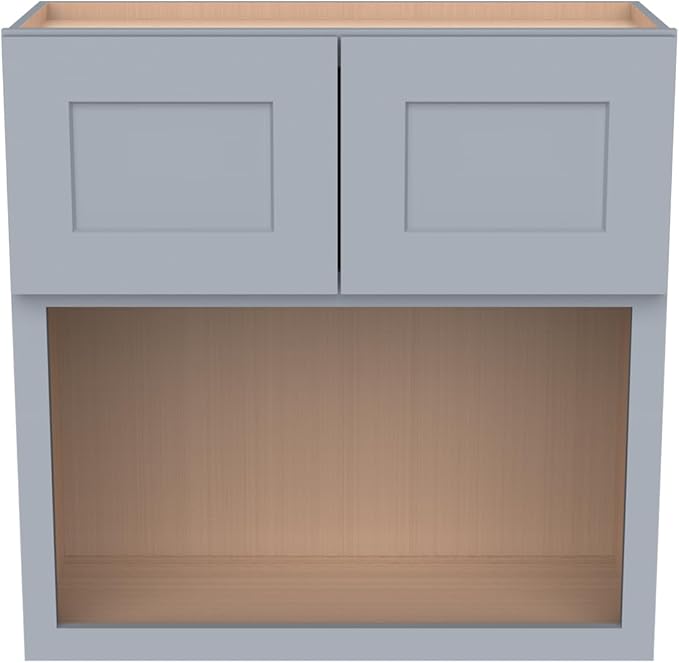 Solid Wood RTA Wall Microwave Cabinet with Open Shelves ??Shaker Style, Space-Saving Kitchen Pantry Storage, Durable and Versatile Wall-Mounted Organizer (SK-Grey, 30" W x 24" D x 30" H)