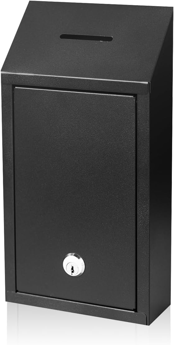Metal Suggestion Box Cash Box Wall-Mounted & Tabletop With Lock slot for Fundraising Comment Voting Prayer Money Drop Donation for Home Office Outdoor 10.62횞5.51횞2.36"