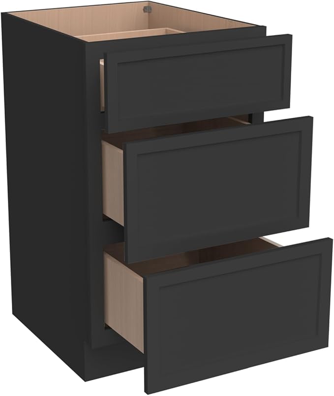 Newtown 3-Drawer Solid Wood Cabinet Premium Storage Organizer for Kitchen,Office Files, Essentials, and Mor Versatile and Stylish Drawer Cabinet for Home (NT-Charcoal Black, 15"W x 24"D x 34.5"H)