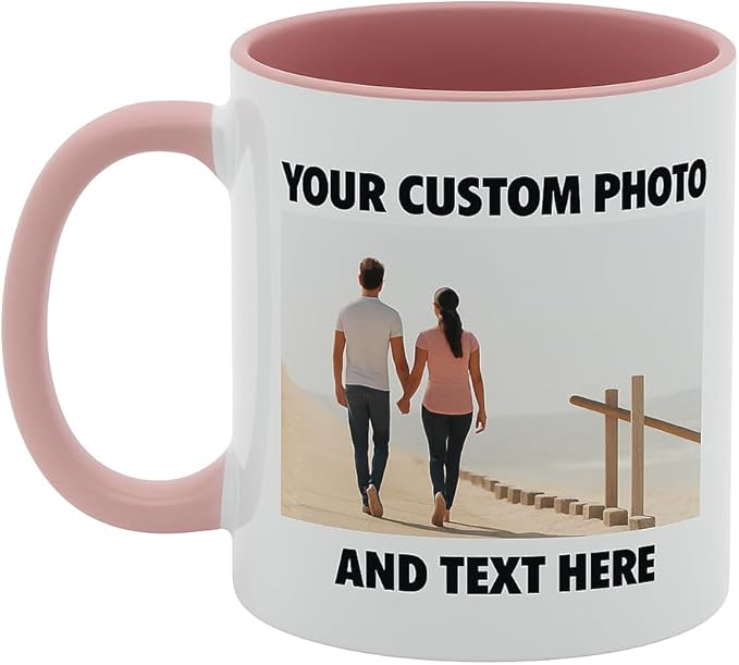 Personalized Coffee Mug | Custom Photo, Text, or Logo Cup (11oz, Pink Rim, Inner, and Handle) |Dishwasher & Microwave Safe |Unique Gift for Men & Women ?밫aza Personalizada