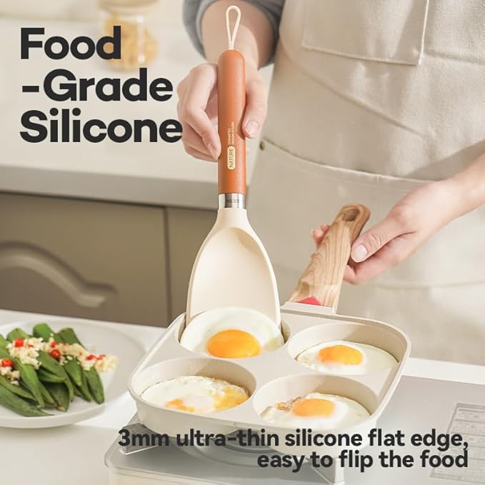 Silicone Small Spatula for Cooking Flexible Turner with Solid Inner Core and Heat Resistant Nylon Handle Ideal Spatula for Non-Stick Cookware