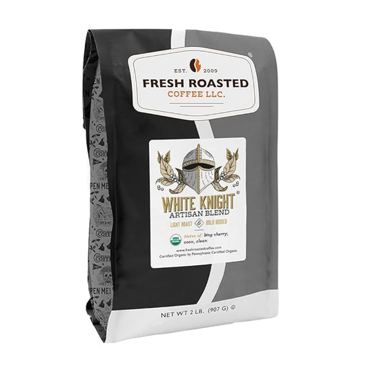 Fresh Roasted Coffee, Organic White Knight | USDA Organic, Kosher | Light Roast 2 lb (32 oz), Whole Bean