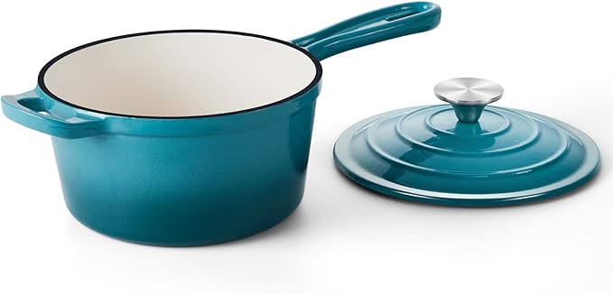 Onader 1QT Saucepan with Lid, Enameled Cast Iron Sauce Pan, Small Cast Iron Pot for Cooking, Enameled Dutch Oven Nonstick & Heavy Duty ??Dark Cyan