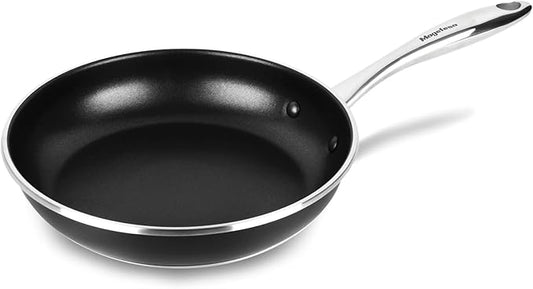 Magefesa Prisma 7.9-Inch Frying Pan, 18/10 Stainless Steel, Triple-Layer Nonstick, Works on All Stovetops Including Induction, Oven Safe to 392째F, Dishwasher Safe, Durable Skillet