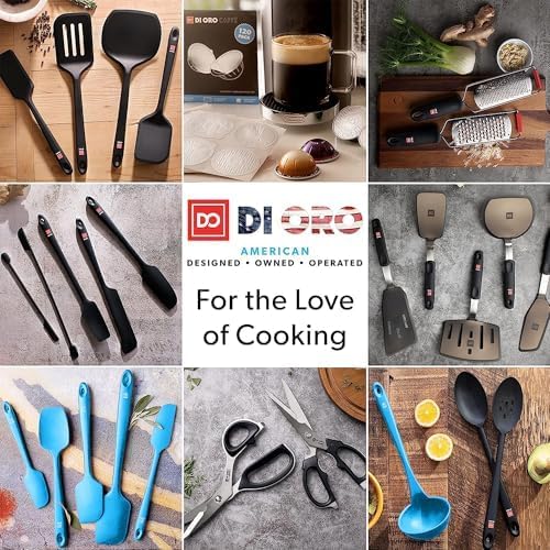 DI ORO Silicone Ladle ??Soup Ladle for Cooking & Serving Heat-Resistant - Large Kitchen Soup Ladle Nonstick Cookware Safe - Soup Serving Spoon with Wide Bowl - Silicone Utensil Dishwasher Safe (Blue)