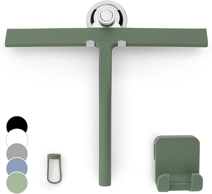G횥TEWERK Shower Squeegee for Glass Doors, Silicone Window Squeegee, Bathroom and Glass Cleaning - Green - 11 Inch