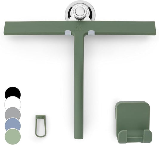 G횥TEWERK Shower Squeegee for Glass Doors, Silicone Window Squeegee, Bathroom and Glass Cleaning - Green - 11 Inch