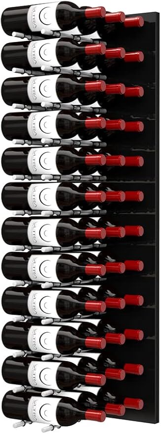 Ultra Wine Racks Fusion Wine Wall Label-Out (4 Foot, Triple Deep, Black Acrylic, Satin Aluminum Peg) ??Modular Wine Rack for 36 Bottles, Easy Installation for Home Bar or Wine Cellar